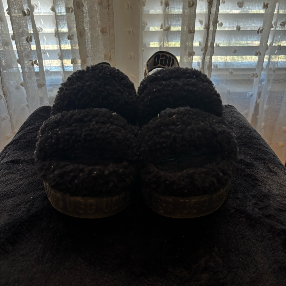 UGG Black Fluffy Slippers